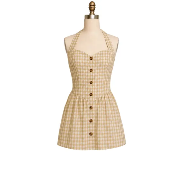 Camila Coelho Yellow Gingham Halter Sun Dress Sz LRG NWT - Image 5