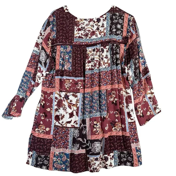 Kate‎ And Sam Womens V Neck Floral Boho Whimsy Tunic Holiday 3/4 Sleeve Top Sz M - Image 2