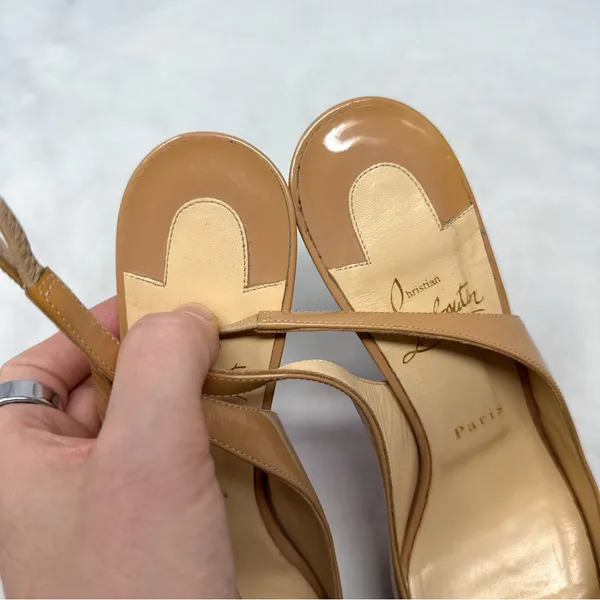 Christian Louboutin Private Number 120 Patent Leather Slingback Platform Heels - Image 8