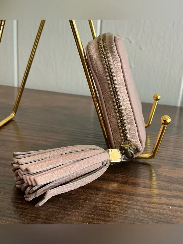 Rare Vintage HTF Pink Leather Zip Around Tory Burch Small Keyring Wallet - Image 3