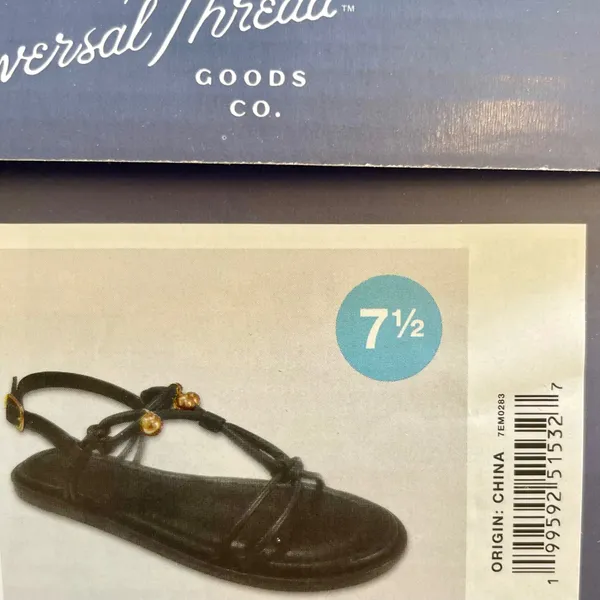 Universal Thread Black Strappy‎ Flat Sandals Gold Bead Detail Ankle Strap 7.5 - Image 7