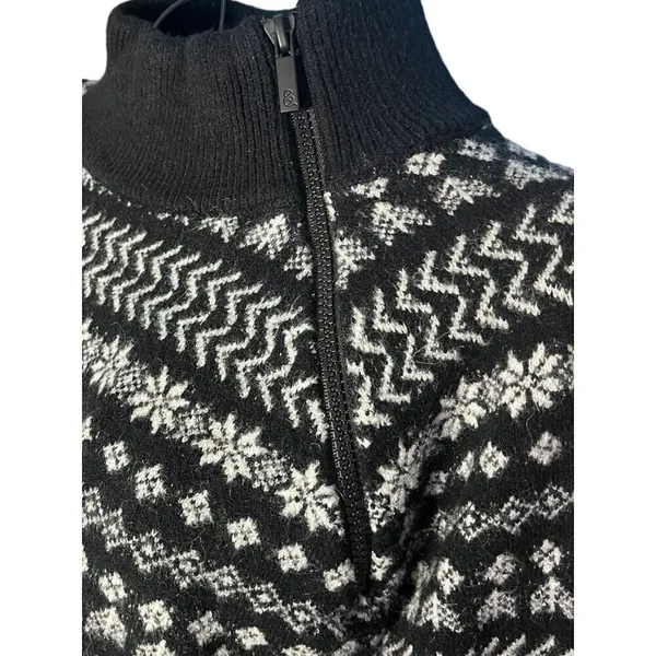 Lou & Grey‎ Women's S Fair Isle Zip Turtleneck Sweater Black White Nordic Winter - Image 3