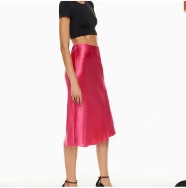 Babaton Satin Midi Skirt - Vibrant Pink (Size 4) - Image 2