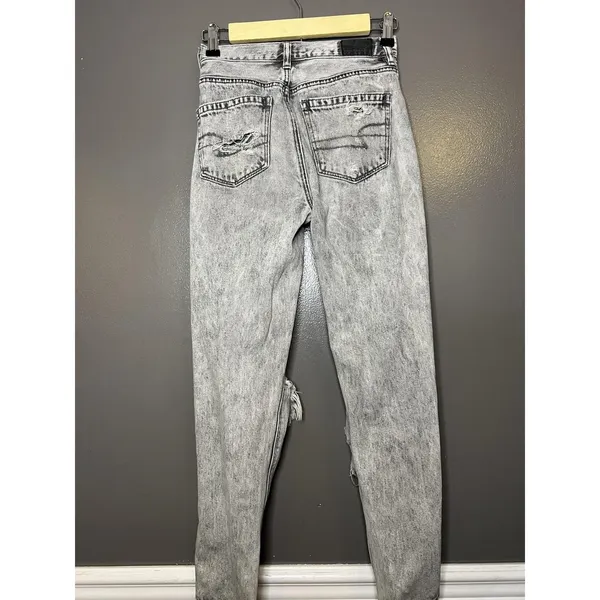 American Eagle Outfitters Mom Jeans Womens 00 Gray Acid Wash Distressed Denim - Image 4