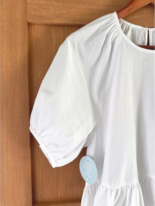 NWT Hill House Home The Francesca Peplum Top in White Cotton Women’s XS - Image 3