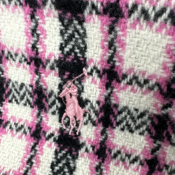 Ralph Lauren Blue Label Pink Black White Plaid Scarf Lambswool Fringe Made Italy - Image 4