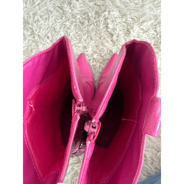 Hot Pink Crocodile Embossed Heeled Cowboy Boots Rhinestone‎ Fringe Women 8 NWOT - Image 6
