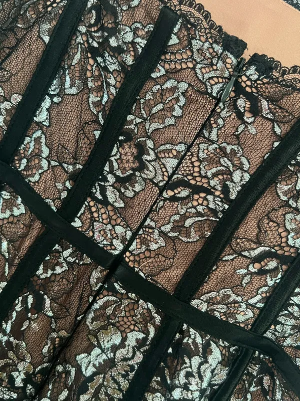 Anthropologie Metallic Floral Lace Midi Dress Cocktail Party Romantic Y2K XS - Image 9