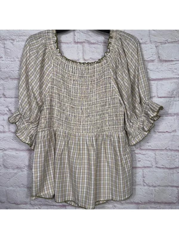 Old Navy Women’s Plaid Smocked Peasant Blouse Size Large Cottagecore Boho NWT - Image 7