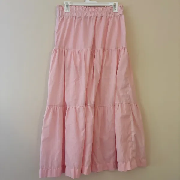 Handmade Pink Gingham Tiered Maxi Skirt Elastic Waist Cottagecore Prairie XS S - Image 2
