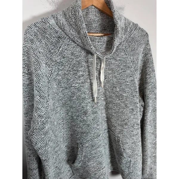 OFFLINE by Aerie Cowl Neck Hoodie Women XL Black White Marled Athleisure - Image 4