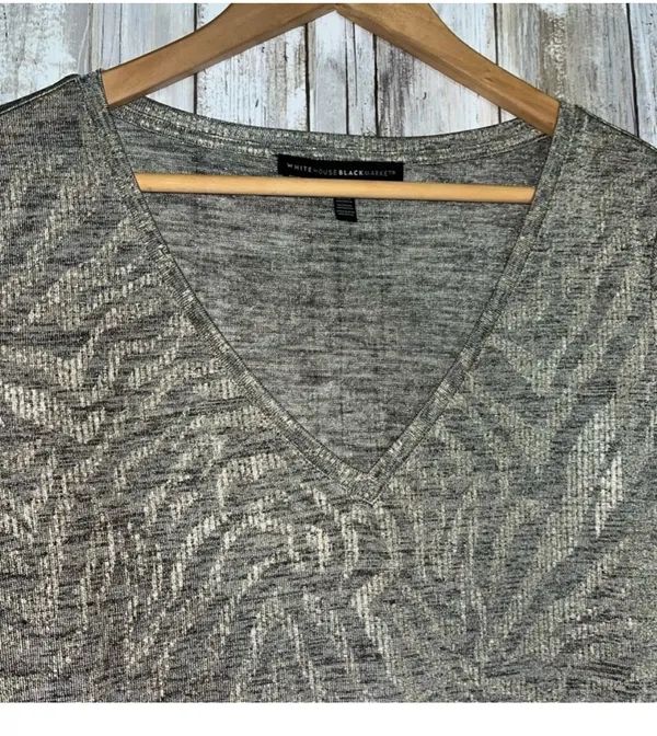 White House Black Market Metallic Sheer Zebra Print V-Neck Tee •Small - Image 4