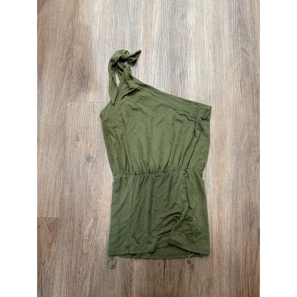 Free People Womens One Shoulder Tie‎ Top Olive Green Elastic Waist Size M - Image 2