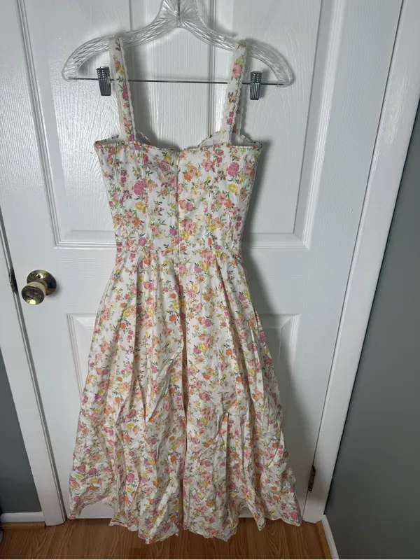 House of CB Rosalee Ivory Meadow Print Cotton Bustier Sundress XS - Image 7