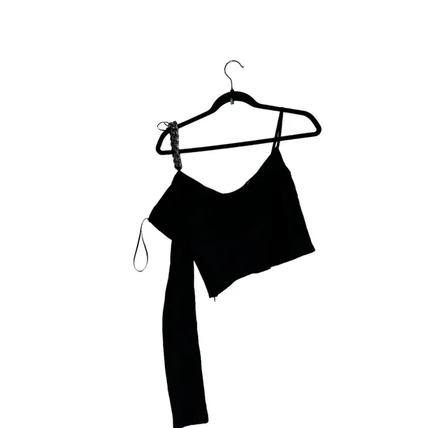 NWT Zara Woman Satin Effect Asymmetric Chain Top Black Top Size M Blogger Fave - Image 11