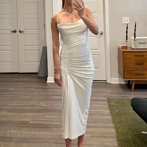 Zara White Ruched Midi Dress – Size XS – NWT - Image 2
