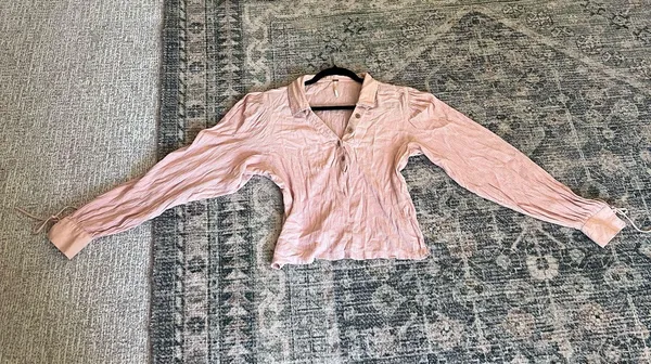 Free people gauze light pink pastel button down blouse M - Image 11