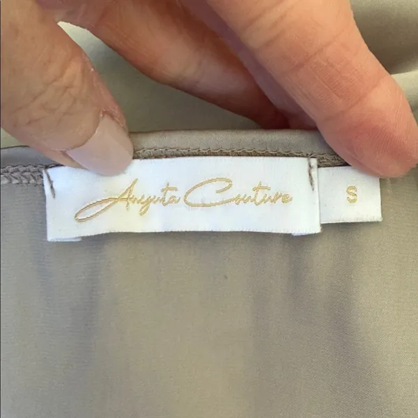Anyuta Couture Champagne Beige Satin Maternity Photo Baby Shower Boho Maxi Dress - Image 3