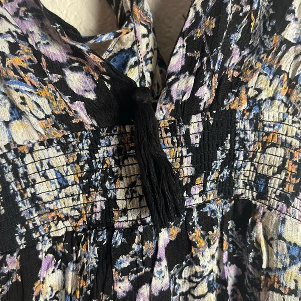 Free People Washed Ashore Black Floral Print Twist Back Mini Dress Size M - Image 14