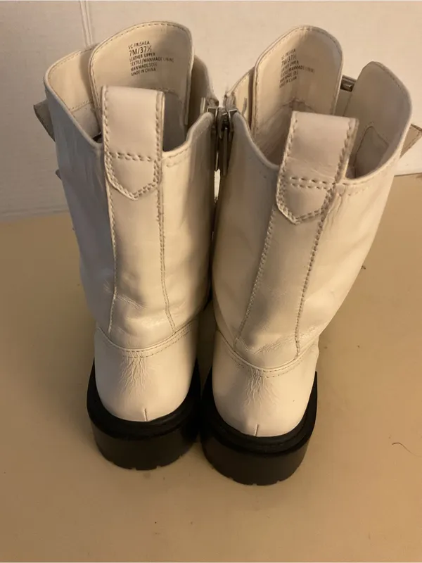 Vince Camuto women White Leather Buckle Strap Combat Boots US 7 - Image 8
