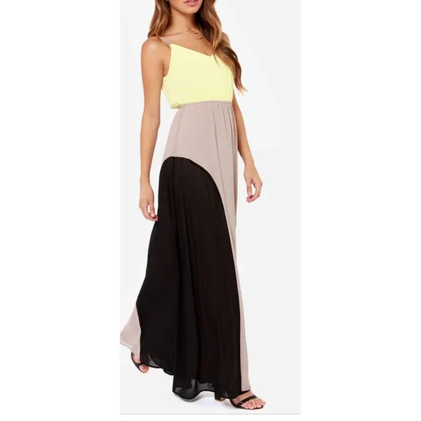 Lulus Exclusive By Your Side Yellow Color Block Maxi Dress Size XS - Image 11