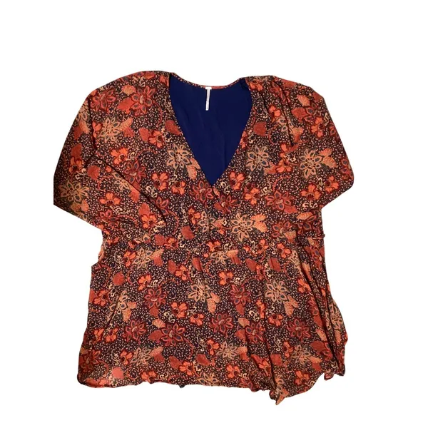 Free People Teegan Mini Dress Red Floral V Neck Boho Festival L 12 Spring Summer - Image 4