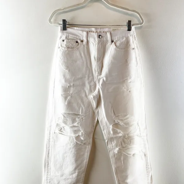 American Eagle Highest Rise Distressed Baggy Straight Leg Jeans White 2 - Image 6
