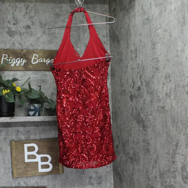 NEW B. Darlin Juniors Halter Sequin Bodycon Mini Dress 8KJT909 Red 7/8 - Image 6
