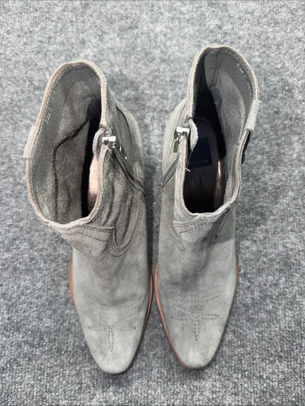 Dolce Vita Gray Suede Ankle Booties with Brown Trim Size 8 - Image 3