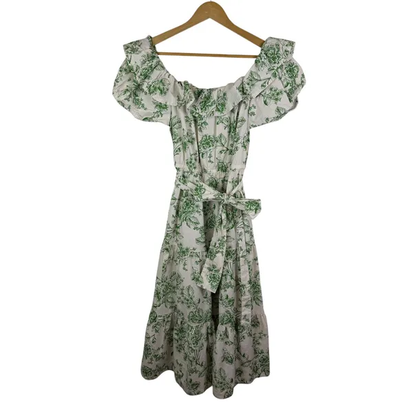 Rachel Parcell Off Shoulder Ruffle Tiered Floral Midi Dress Size 4 Sage‎ Toile - Image 2