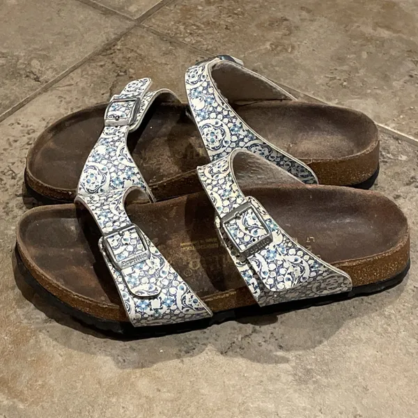 Papillio Birkenstock Sydney Blue Floral Sandals Womens EU 38 US 7 Germany - Image 3