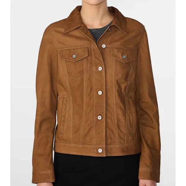 Wilsons Leather Chloe Trucker Jacket Womens Size Medium Retro 90s Biker‎ Brown - Image 2