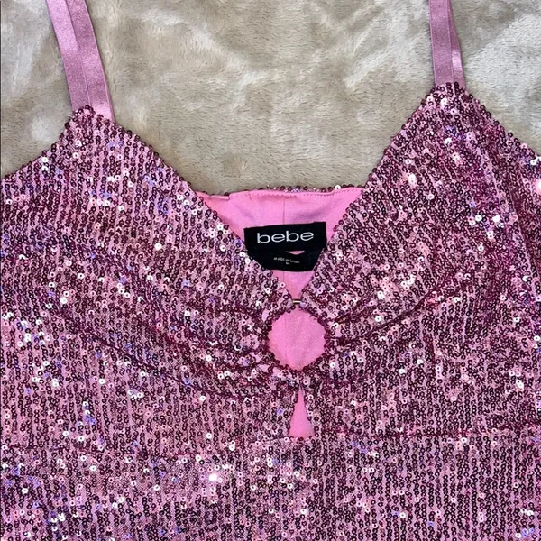 Bebe‎ Sparkling Pink Sequin Dress - Image 5
