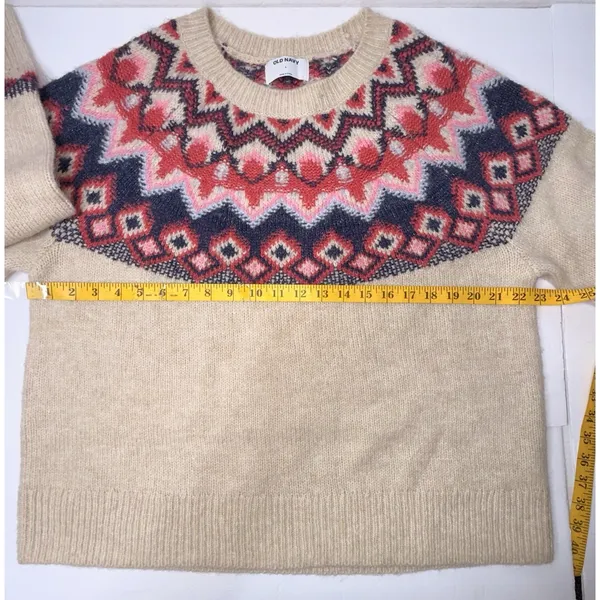 Old‎ Navy Crew Neck Fair Isle Sweater Women Sz L Wool Blend Retro Boho Boxy Warm - Image 4