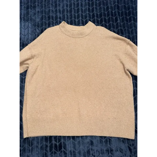 Aerie Women's CozyUp Beige Sweater Oversized Crew Neck Soft Size Large - Image 2
