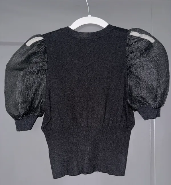 Black Puff Sleeve Knit Top - Image 3