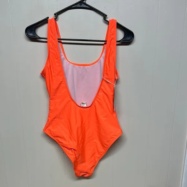 Vibrant Orange One-Piece Swimsuit with Wide Straps - Image 3