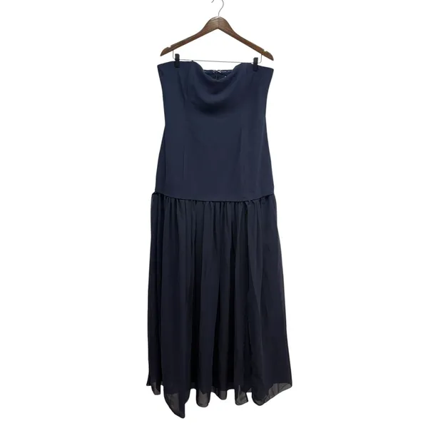 Showpo Strapless Ruched Fit And Flare Jocelyn Maxi Dress in Navy size 14 NWT - Image 2