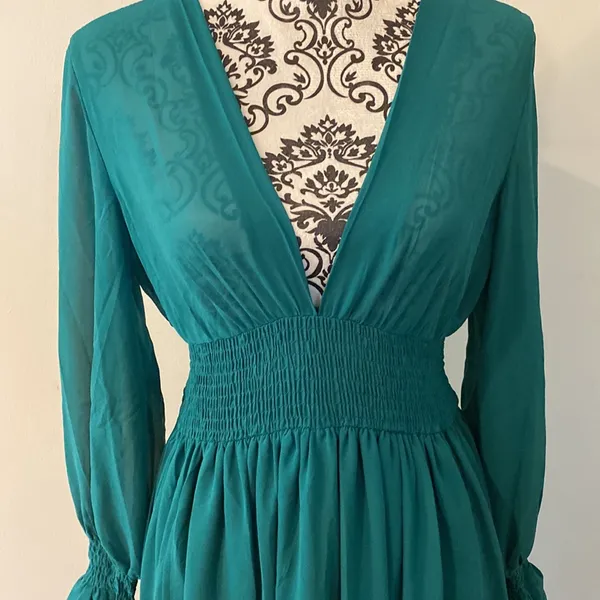 Beautiful Flowing V-Neck Sheer Long Dress Size 6 Medium - Image 4