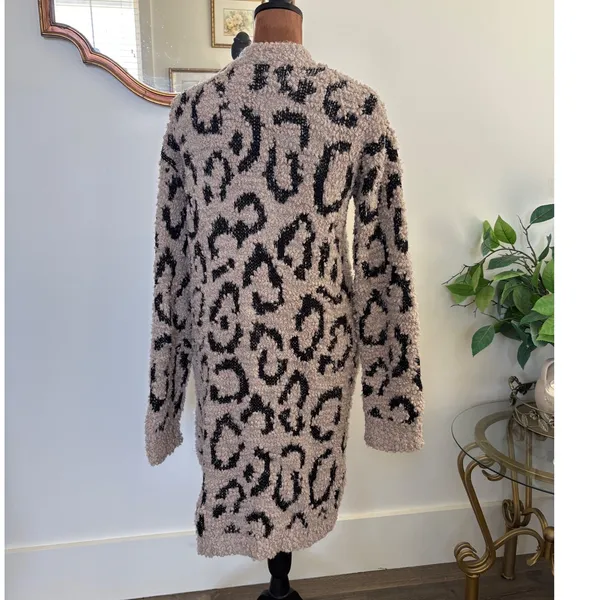 Rachel Zoe Leopard Print‎ Cozy Long Cardigan Sweater Womens Medium Open Front - Image 2
