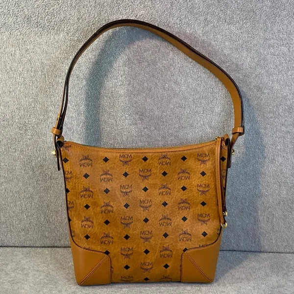Discontinued MCM Klara Monogram Visetos Hobo Cognac Brown‎ Leather Luxury FLAW - Image 12