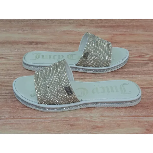 Juicy Couture Women Shoes Sandals Yippy Silver Rhinestones Slide Size 6 - Image 7