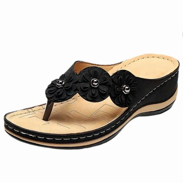 Lightweight Low Wedge Thong Sandals Black 10 - Image 3