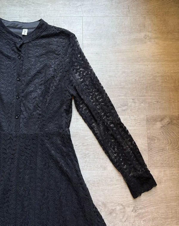 Lace Long Sleeves Button Front Midi Dress Size L Whimsygoth Witchy Dark Fairy - Image 4