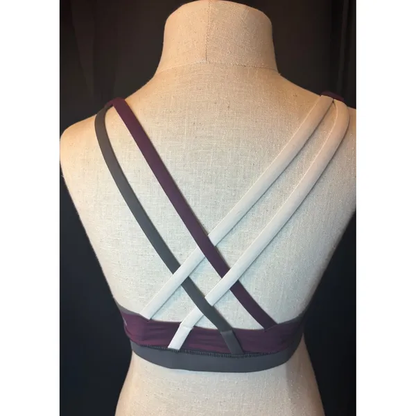 Lululemon Free To Be Wild Sports Bra Striped Purple Grey Strappy Yoga Bra - Image 3