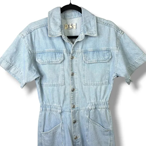 Free People We The Free Marci Coverall Clear Skies Cotton Denim Button Jumpsuit - Image 5