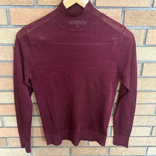 Rebecca Minkoff Adele Mock Neck Sweater Burgundy Glitter Mesh Long Sleeve Top S - Image 4