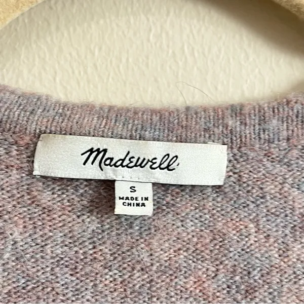 Madewell Kent Cardigan Sweater in Coziest Wool Yarn Heather Purple Pink Sz M - Image 7