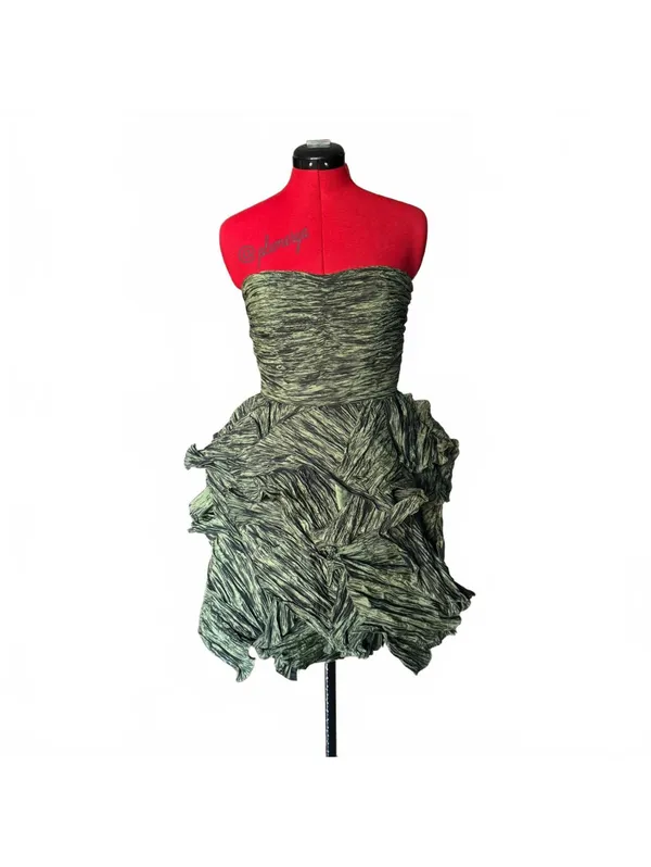 Mignonne Gavigan MIGNON Women's Mini Strapless Green Taffeta Fairy Formal Party Dress Size 8 - Image 3