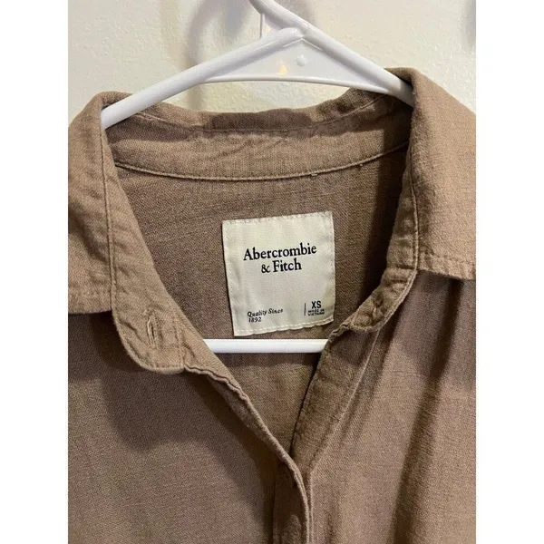 Abercrombie & Fitch Women XS Brown Linen Blend Mini Dress Minimalist Boho Chic - Image 6